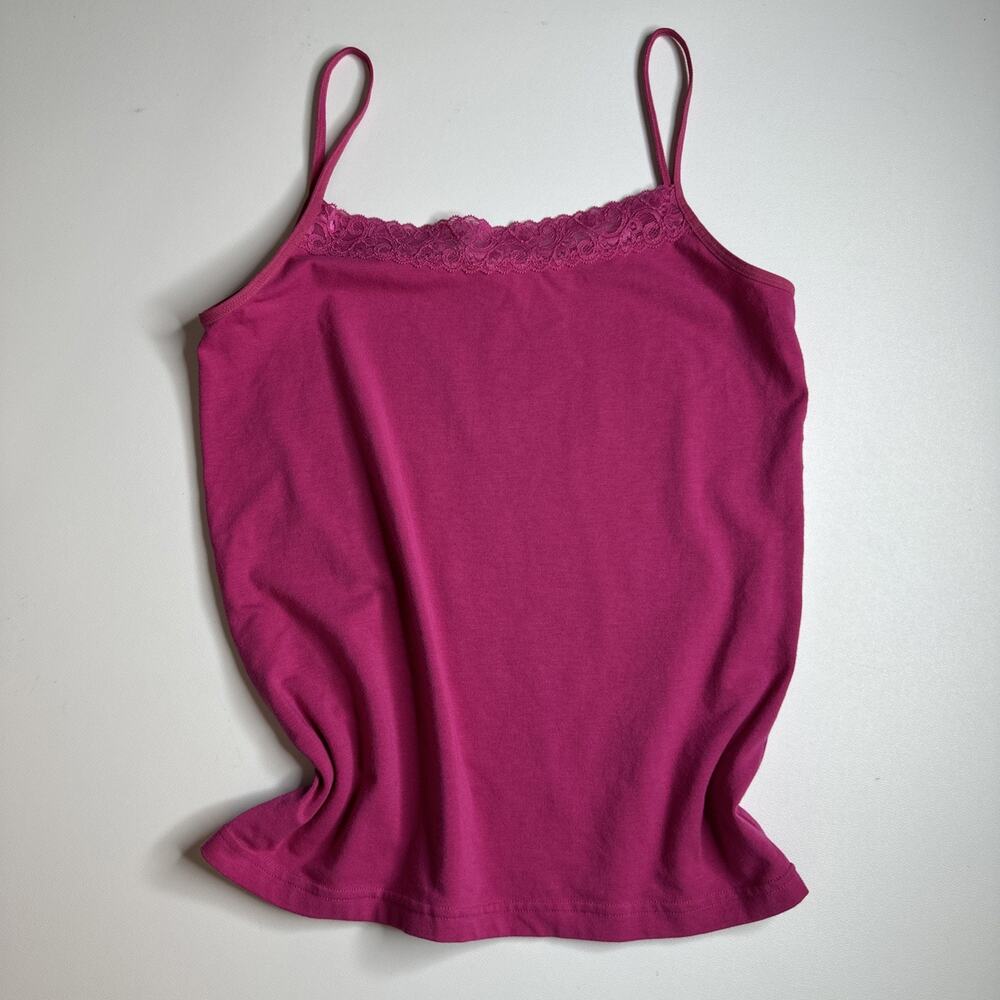 Bossini Hot Pink Lace Trim Cami Top Y2K McBling Barbiecore 2000s Medium - Picture 3 of 10